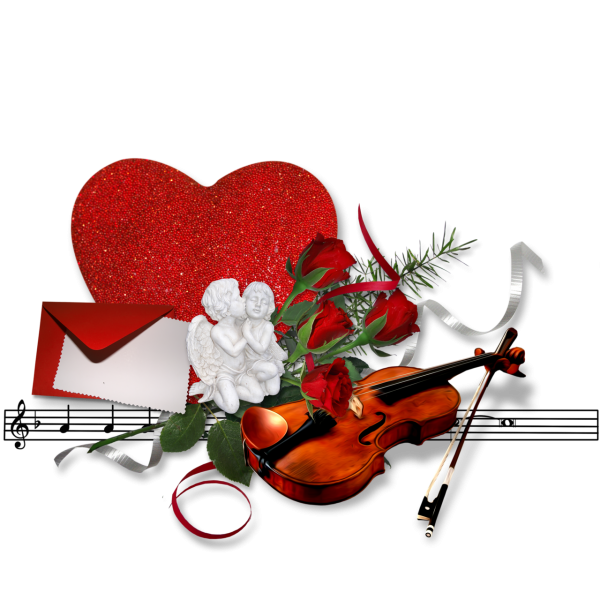 Открытка с музыкальными инструментами и цветами