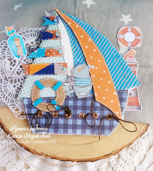 Новогодняя открытка кораблик