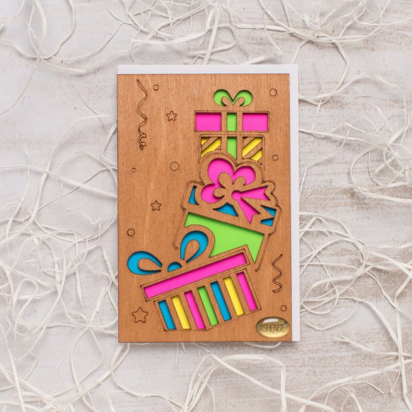 Деревянная открытка с днем рождения