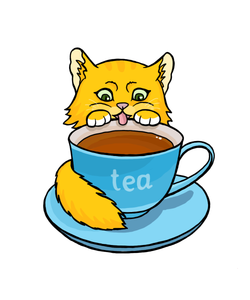 Кот с чашкой чая