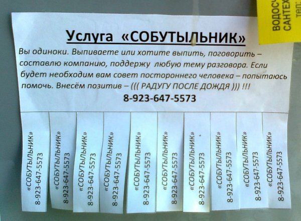 Услуги собутыльника объявление