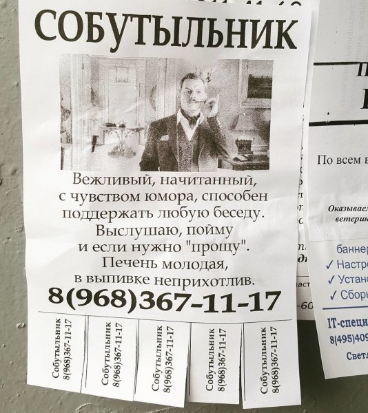 Объявление собутыльник