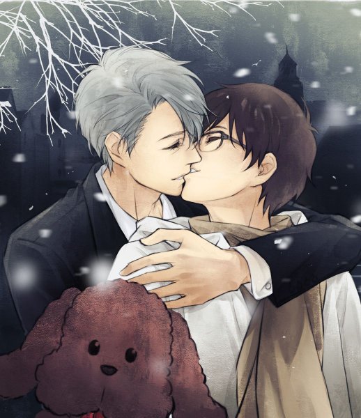 Виктор Никифоров и Юри Кацуки поцелуй