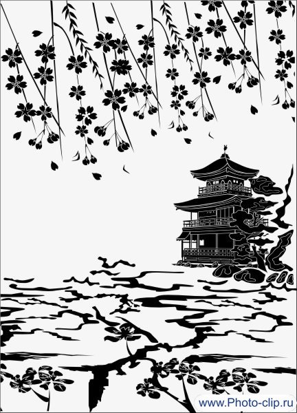 Векторные пейзажи в японском стиле