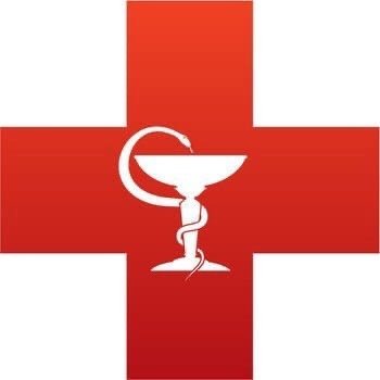 Красный крест со змеей и чашей