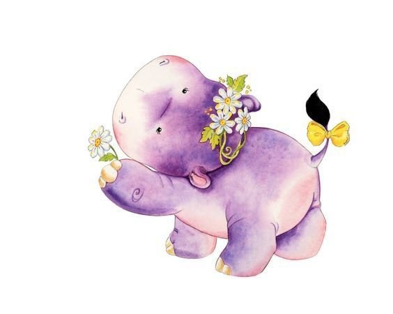 Милые Акварельные иллюстрации бегемотика