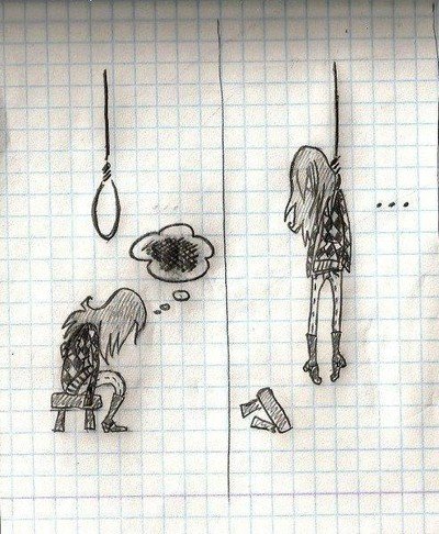 Грустные рисунки в тетради