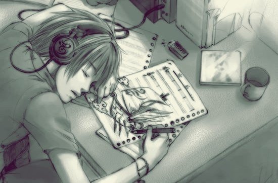 Грустный парень в наушниках