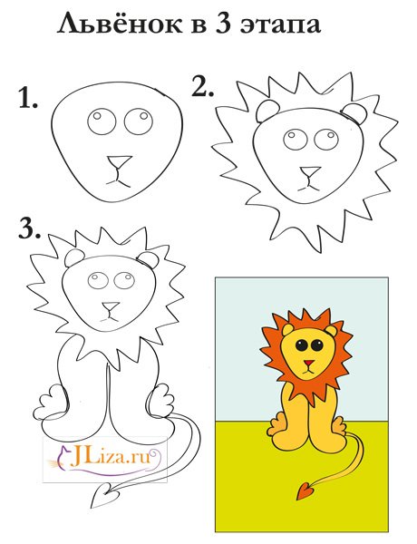 Поэтапное рисование Льва для детей