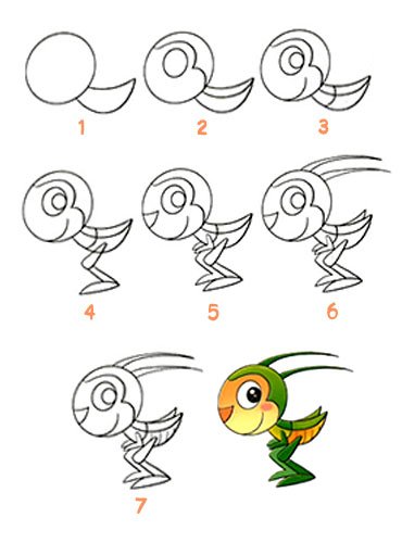 Поэтапное рисование кузнечика