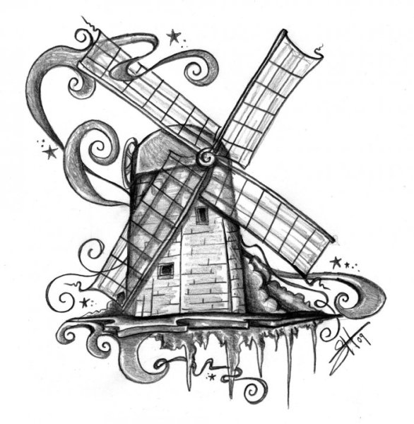 Тату ветряная мельница