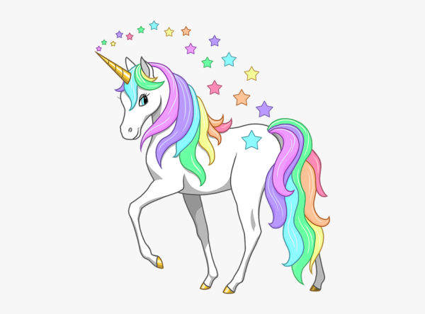 Белый Единорог с радужной гривой