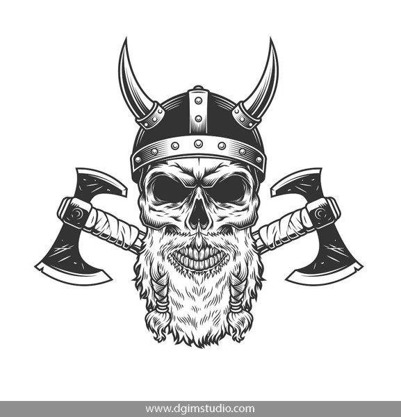 Тату череп викинга