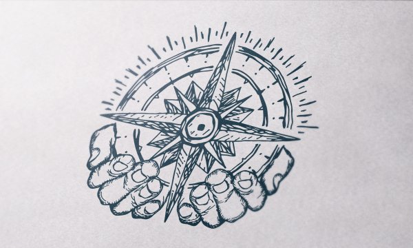 Эскиз компас на белом фоне