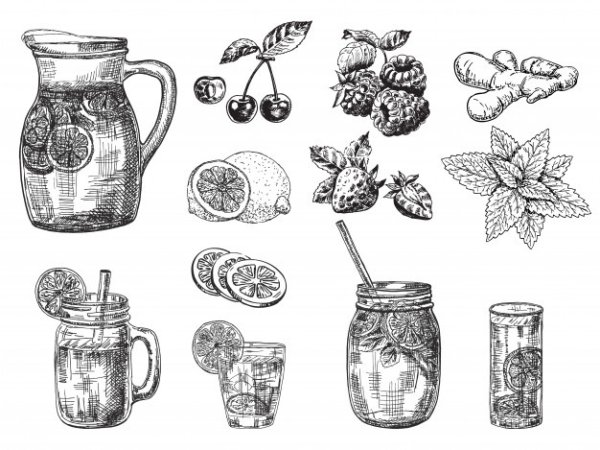 Наброски рисунков напитков