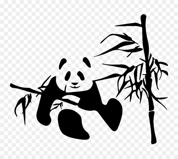 Силуэты панд на бамбуке