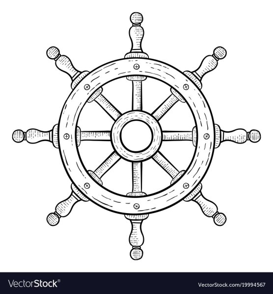 Штурвал корабль черно белый