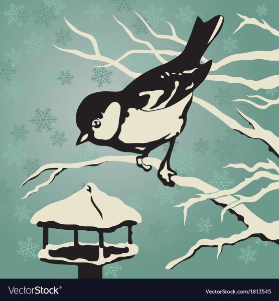 Силуэт птички в кормушке для раскрашивания