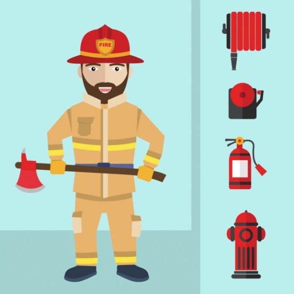 Пожарный Flat Design