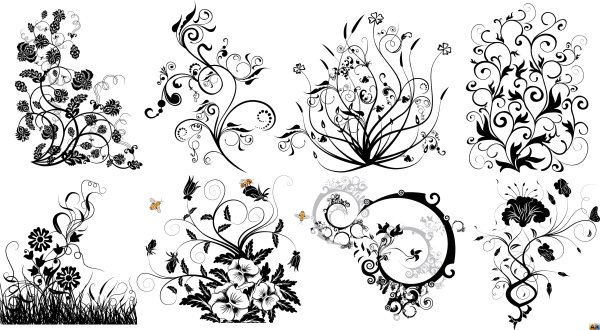 Векторные узоры и орнаменты черно-белые