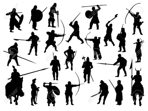 Силуэты воинов средневековья