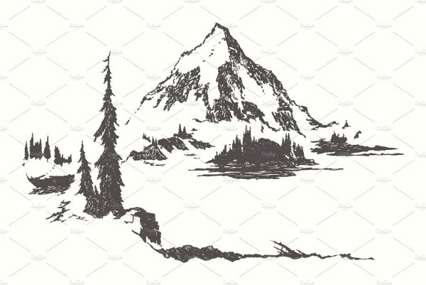 Горные пики в тайге рисунок