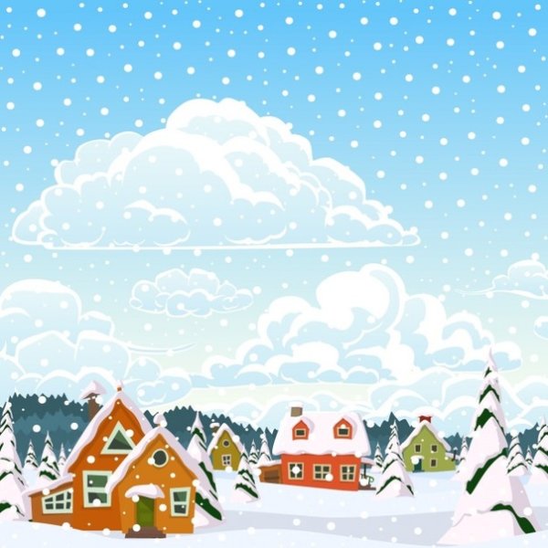 Зимняя деревня мультяшная