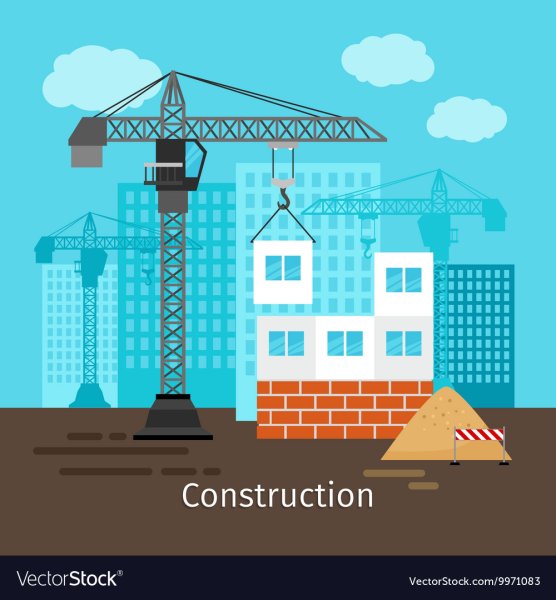 Строящийся дом с краном вектор