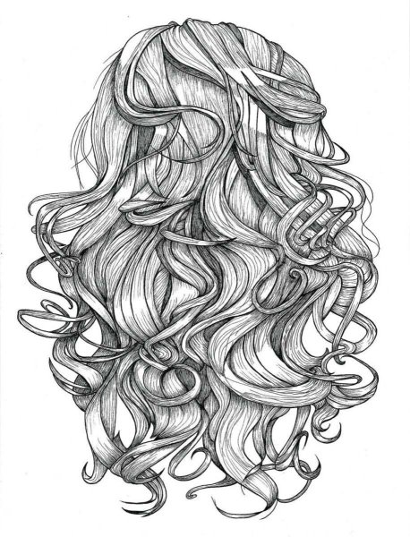 Кучерявые волосы карандашом