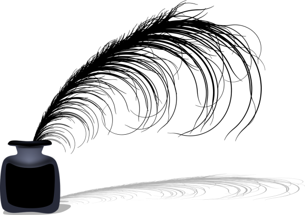 Перо и чернила на белом фоне