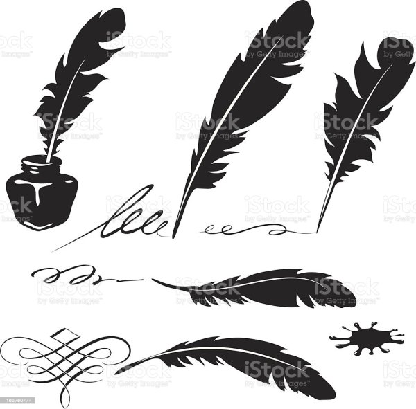 Перо и чернильница контур