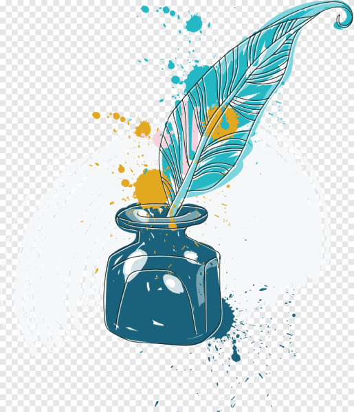 Перо и чернильница акварель