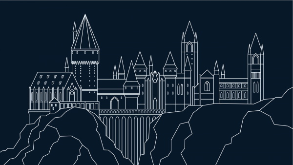 Гарри Поттер замок Хогвартс черно белый