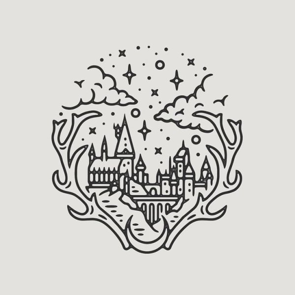 Гарри Поттер замок Хогвартс черно белый