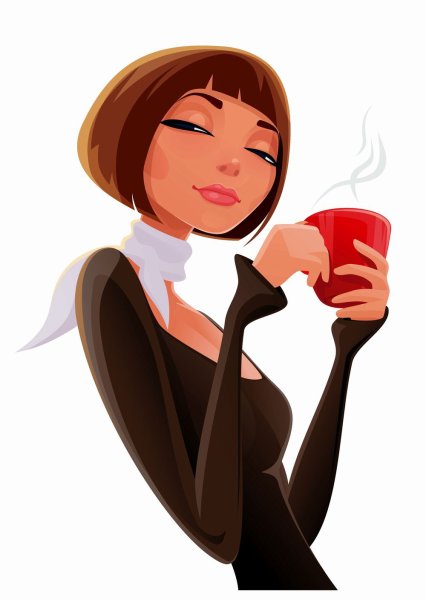 Девушка пьет кофе вектор
