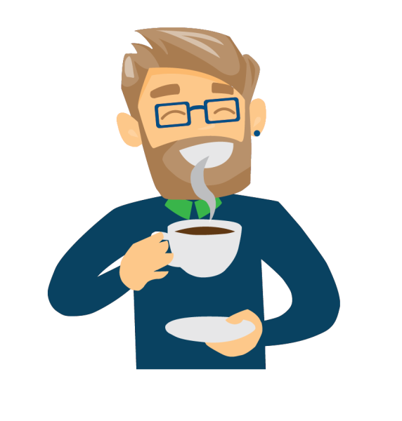 Человек с кружкой кофе