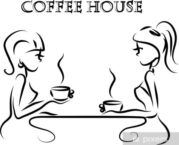 Силуэт двоих пьющих кофе