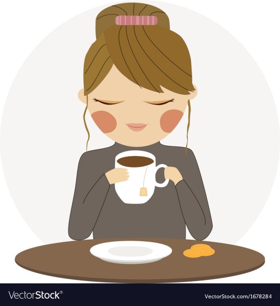 Мультяшная девочка с чаем