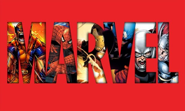 Марвел надпись с героями