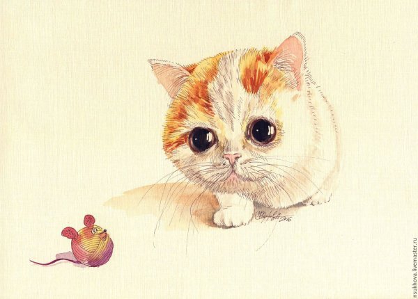 Мультяшный кот акварелью