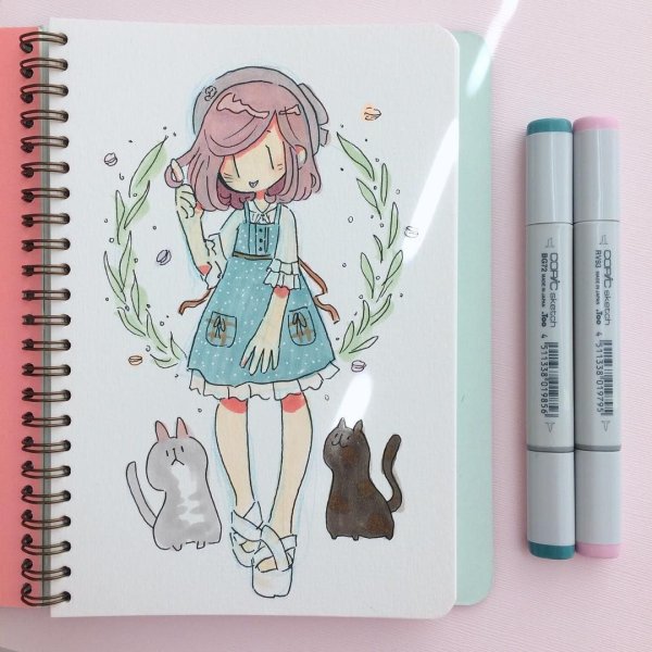 Иллюстрации маркерами в скетчбуке