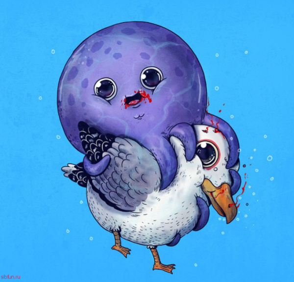 осьминог поймал чайку