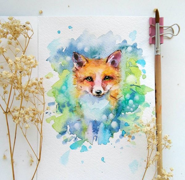 Евгения соловьёва акварель лиса