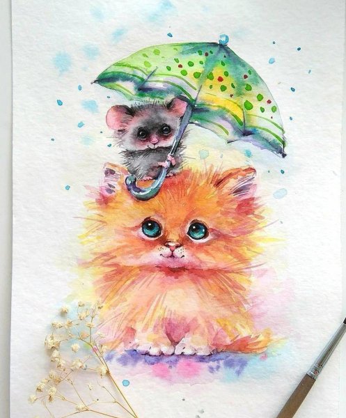Милые иллюстрации животных акварелью
