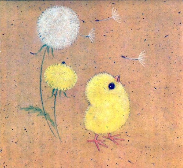 Цыплята и одуванчики рисование