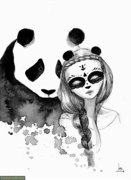 Панда рисунок черно белый