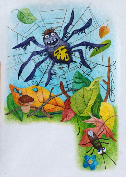 Паучок акварель