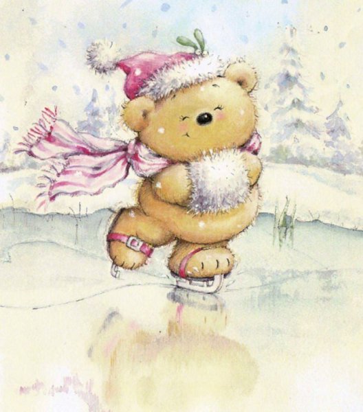 Новогодний мишка акварель