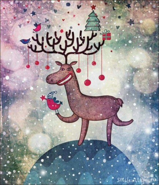 Рождественская открытка с оленем