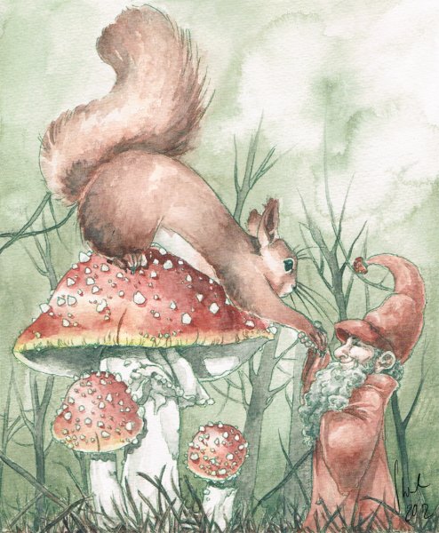Мухомор акварелью